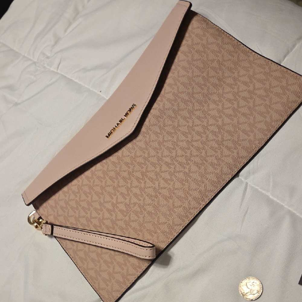 Michael Kors Blush and Beige Wristlet Clutch
